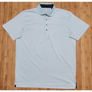 Greyson Polo Shirt Mens Size Large Blue White Striped Golf Performance 4 Buttons